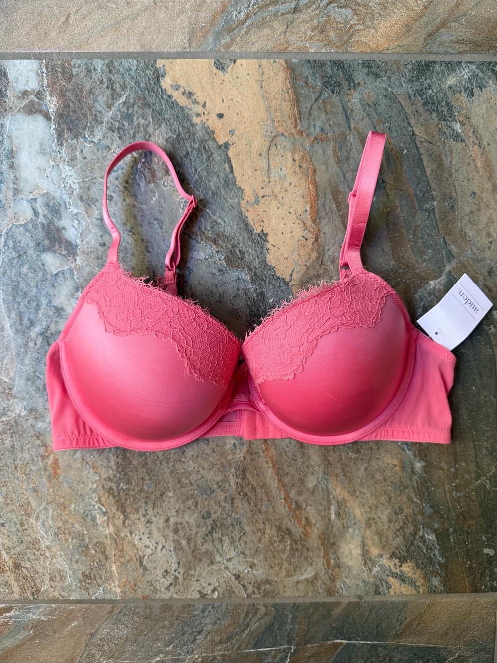 Auden Women's Lace Push-Up Demi T-Shirt Bra Coral 38C NWT Underwire Bow Detail